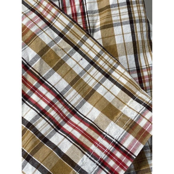 Ecko Mens L Earth Tone Plaid Cranberry Stripe Button Front Short Sleeve Shirt - Picture 8 of 10